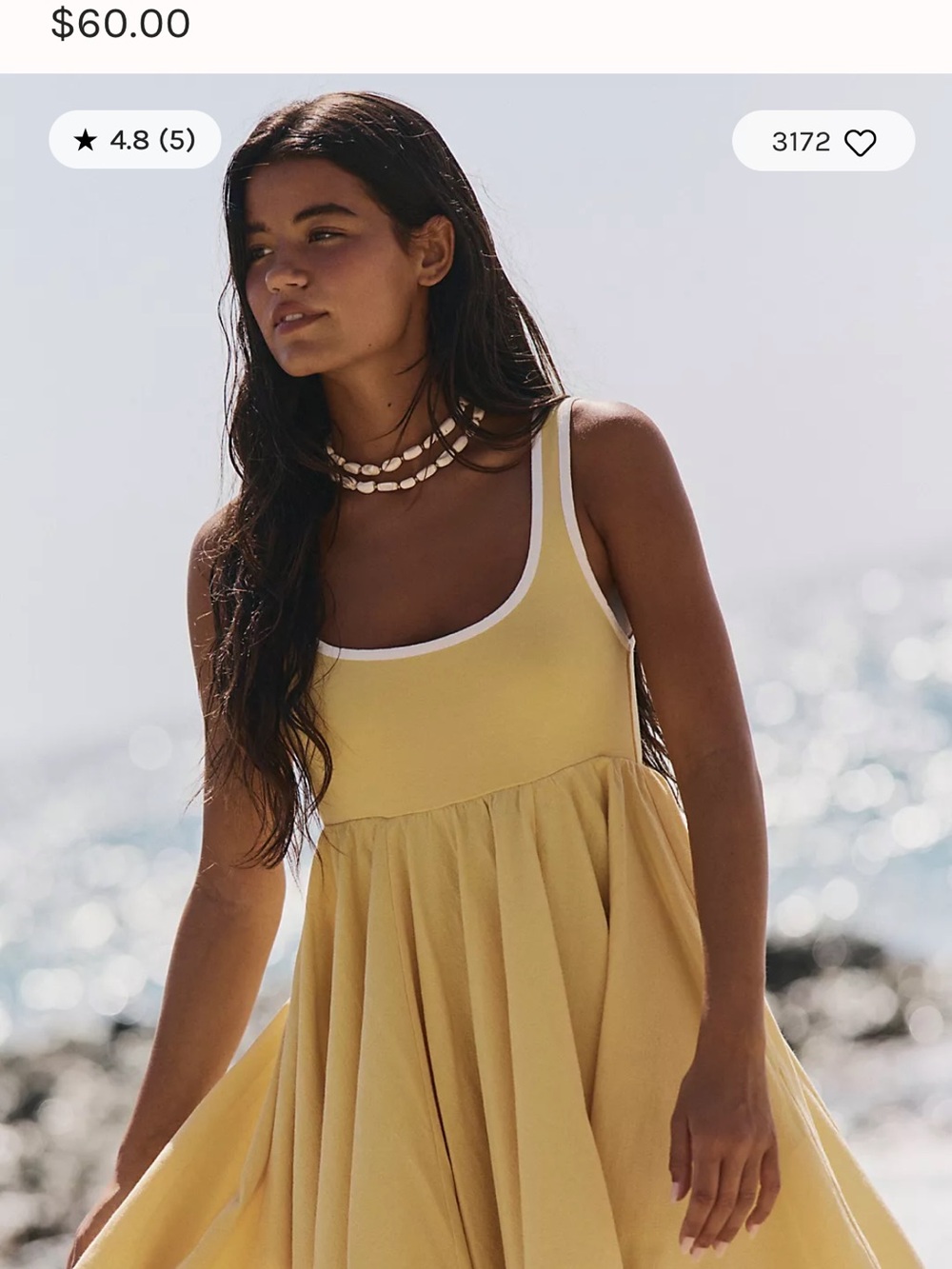 Free People Sunny Yellow Scoop-Neck Babydoll Dress with White Trim